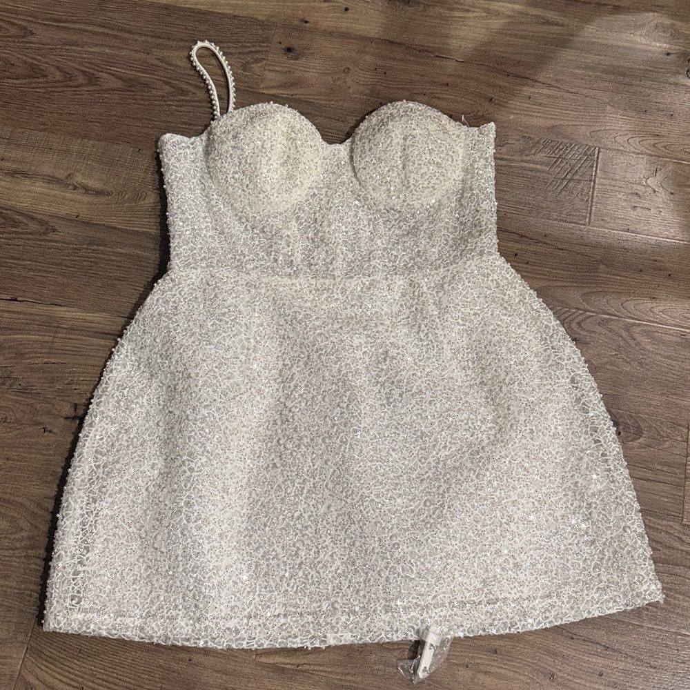 NADINE MERABI Women's White Alice Embellished Belted Cocktail Minidress A - Picture 5 of 8